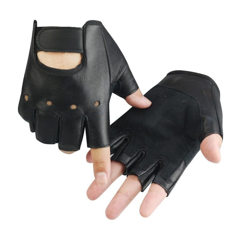 Men's Genuine Lambskin Leather Fingerless Gloves - Handcrafted All-Season